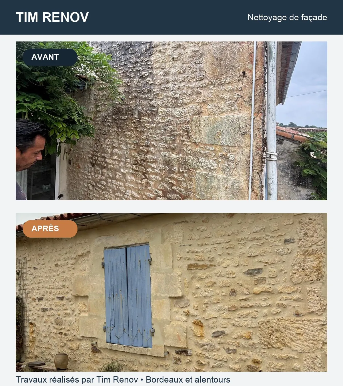 Nettoyage de façade réalisé par Tim Renov