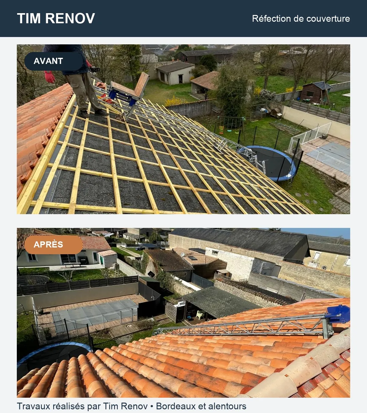 Réfection complète de couverture avant et après