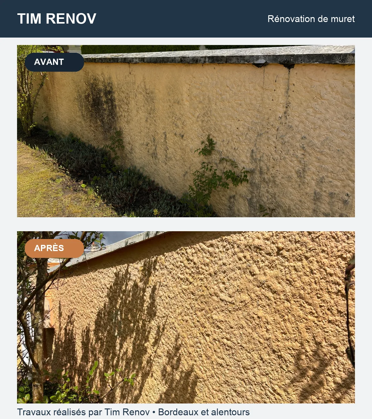Rénovation de muret réalisé par Tim Renov